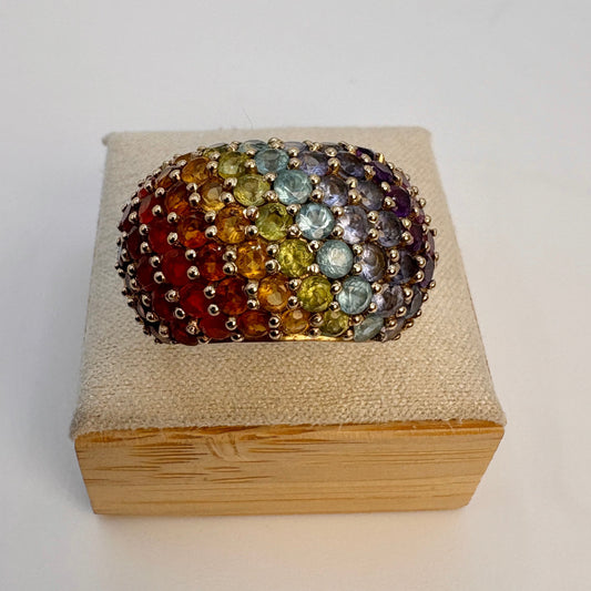 Multi Gemstone Rainbow Ring Gold Vermeil Sterling Silver Ring