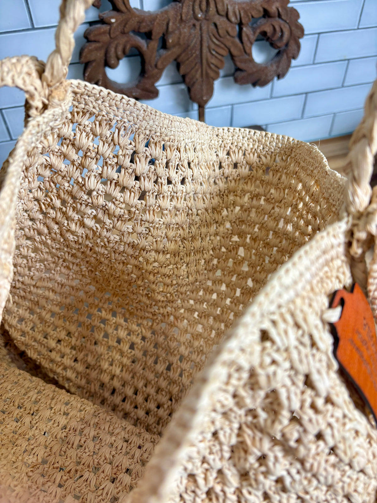 Handwoven Natural Raffia Mesh Tote Bag – Brand New with Tags