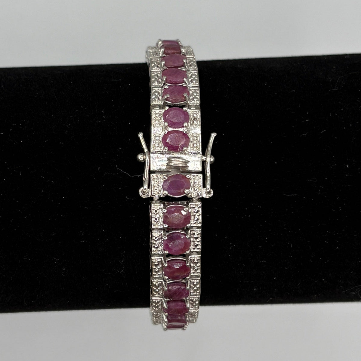 Sterling Silver Oval Ruby Tennis Bracelet 9" Length