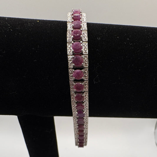 Sterling Silver Oval Ruby Tennis Bracelet 9" Length
