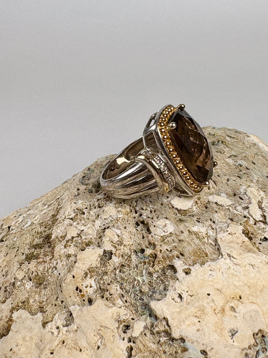 Estate Smoky Quartz &amp; Sterling Silver Statement Ring