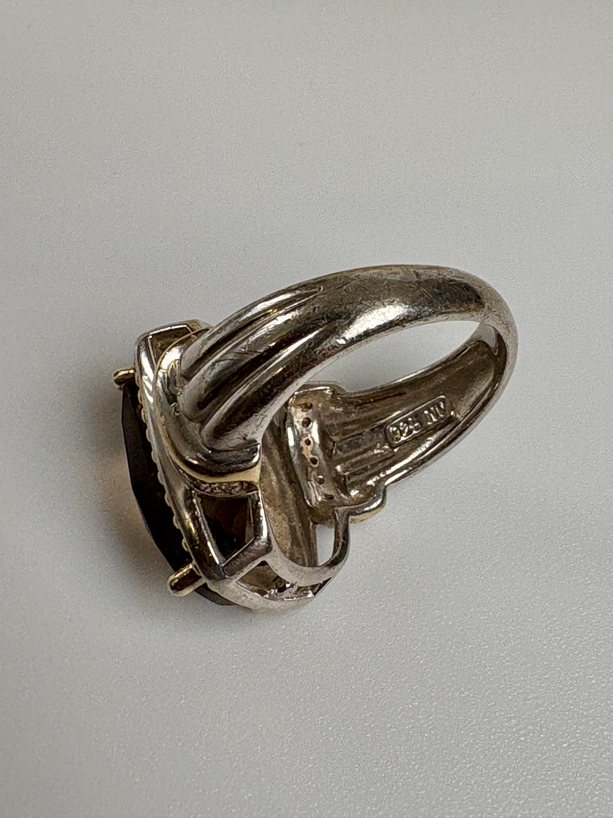 Estate Smoky Quartz &amp; Sterling Silver Statement Ring