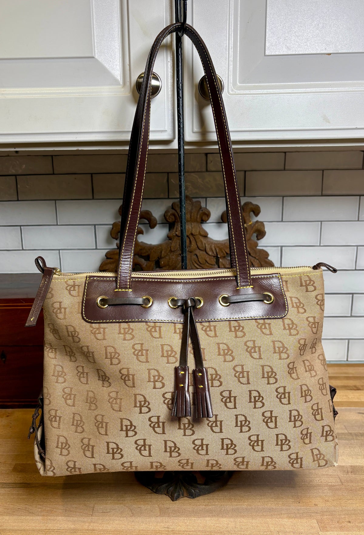 Vintage Dooney & Bourke Signature Davis Tassel Tote