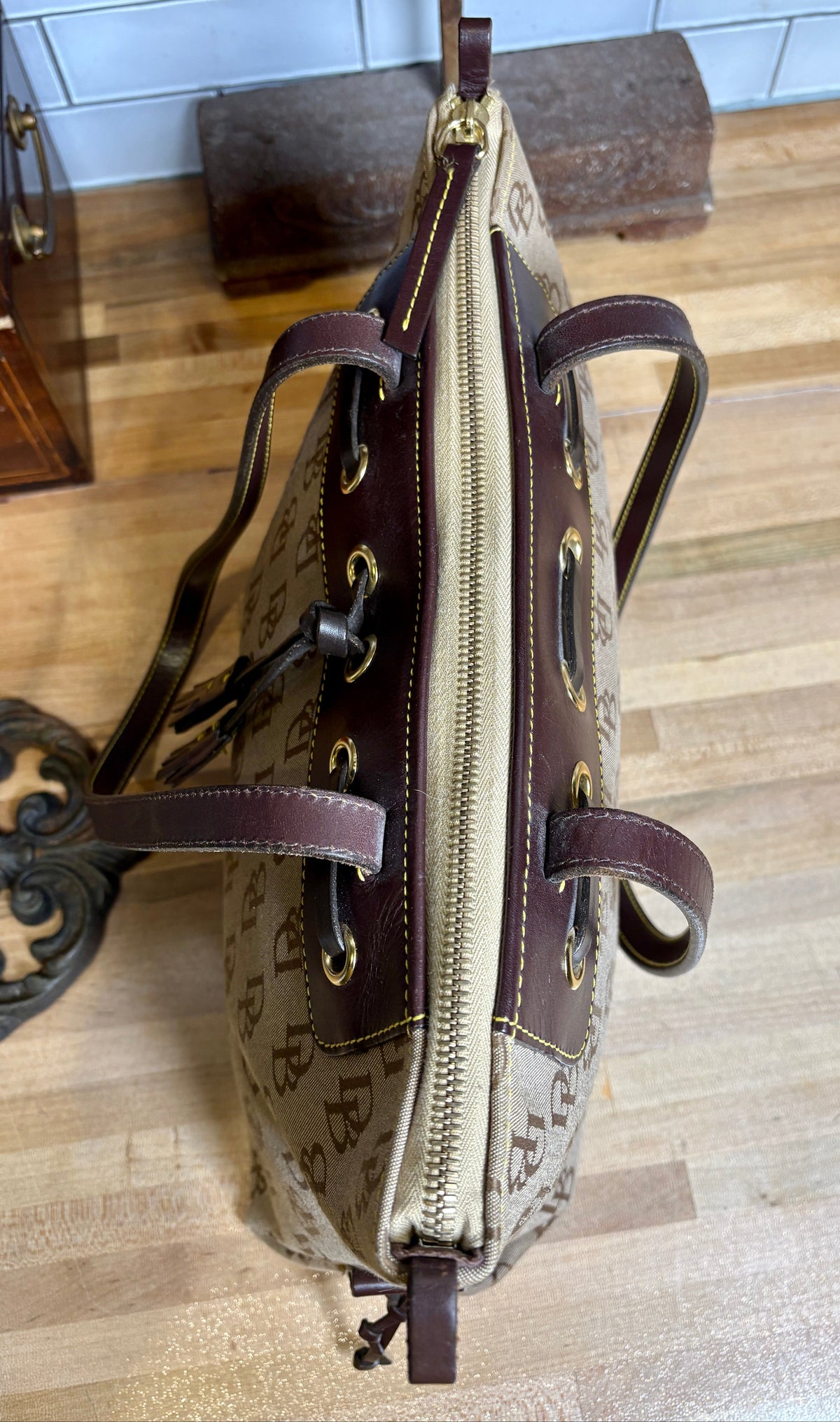 Vintage Dooney & Bourke Signature Davis Tassel Tote