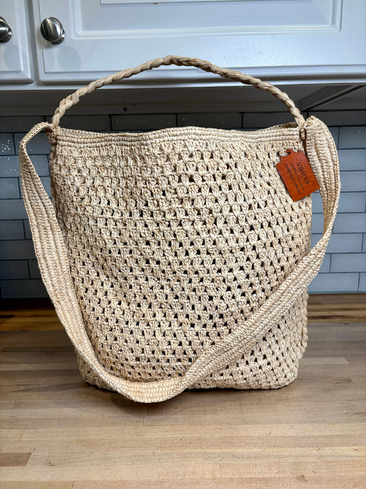 Handwoven Natural Raffia Mesh Tote Bag – Brand New with Tags