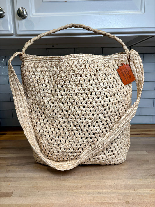 Handwoven Natural Raffia Mesh Tote Bag – Brand New with Tags