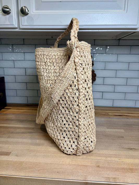 Handwoven Natural Raffia Mesh Tote Bag – Brand New with Tags
