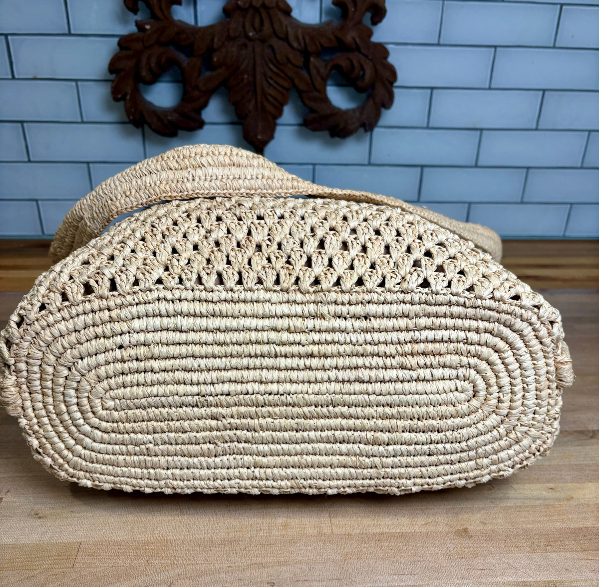 Handwoven Natural Raffia Mesh Tote Bag – Brand New with Tags