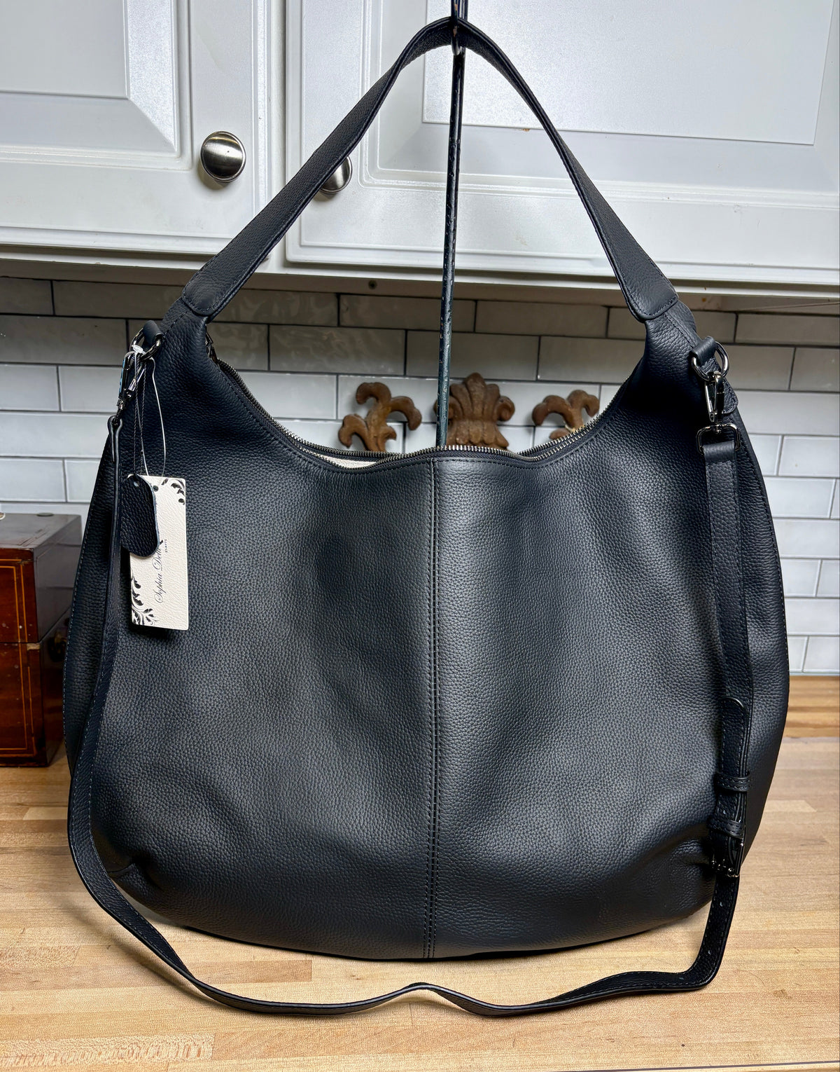 Sophia Delli Paris Black Leather Shoulder Tote and Crossbody Bag – Brand New with Tags