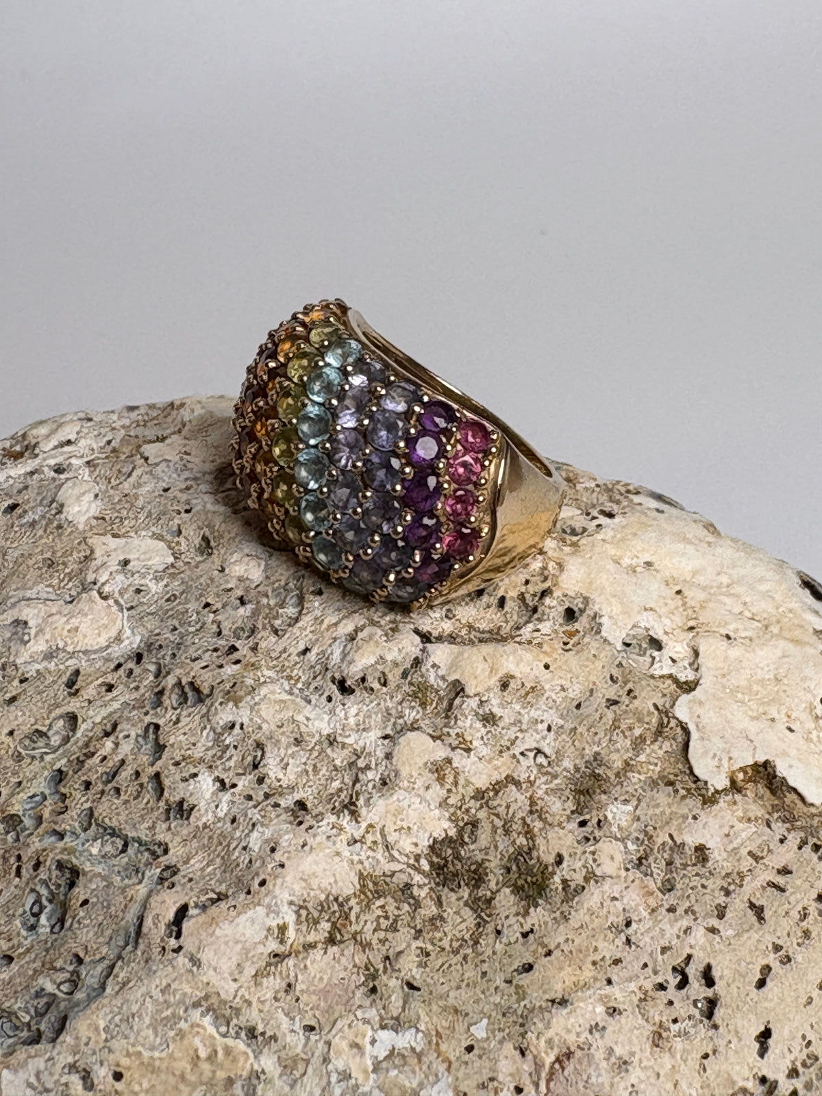 Multi Gemstone Rainbow Ring Gold Vermeil Sterling Silver Ring